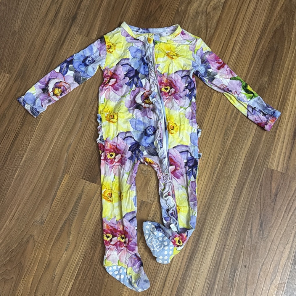 Little Bum Bums Baby Girls 6-9 Months Watercolor Flowers Footie Sleeper Pajamas